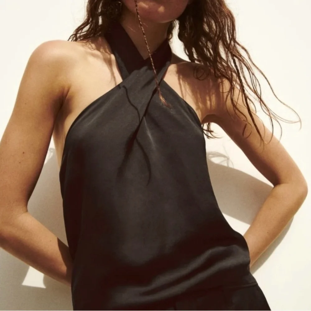 Zara Black Satin Halter Tie Top - Picture 6 of 7